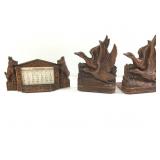 SyrocoWood Duck Bookends & Perpetual Calendar
