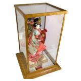 Japanese Oyama Doll in Glass Mirrored Case