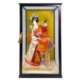 Japanese Geisha Ningyo Doll in Glass Case