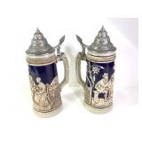 2 West German Glazed Stoneware Beer Steins