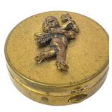 Vtg Metal Pill Holder w Cherub Motif