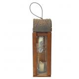 Primitive Wood & Glass Lantern w Candle