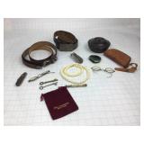 Vintage Leather Pouches, Belt, Necklace, & More