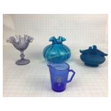 4 Unique Blue Glass Pieces