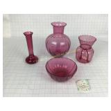 4 Country Cranberry Fenton Glass Pieces