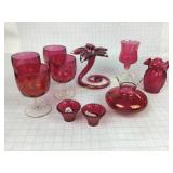 9 Mixed Ruby Glass Pieces