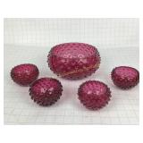5 Vintage Fenton Ruby Red Hobnail Bowls