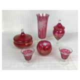 Etched & Cut Glass Cranberry Red Glass