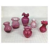 3 Vases & 3 Pitchers Ruby Glass Pilgrim & Others