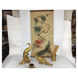 Brass Peacocks Candle Holders Wall Hanging