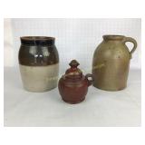 Stoneware Crocks & Oil Lamp