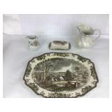 Johnson Bros. Ceramic Pitchers Platter Butter Dish