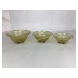 3 Retro Ribbed Yellow Glass Nesting Mixing Bowls