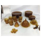 Large Set Daisy Pattern Amber Glassware