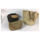 Large Lot Tan Woven Sun Hats Tote Bags Hat Box