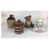 4 Cookie Jars - Stacked Cookies, Bears & Jug