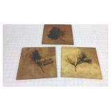 Three 9.25" Square Botanical Art Tiles