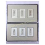 Pair of Ink on Cloth Mixed Media Prints Framed