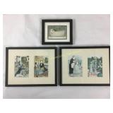 Set of 3 Ladies w/Pets & Friends Prints Framed