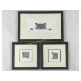 Trio of Cat Prints by Bob Bowdige