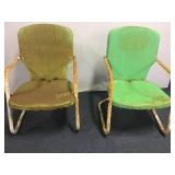 2 Vintage Green & White Metal Outdoor Chairs