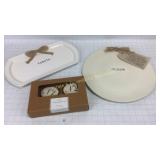 2 New Embossed Serving Plates & Hooks
