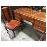 Carved Wood Desk & Chair