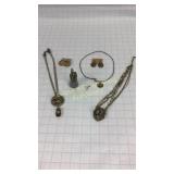 Copper & Silver Toned Fanciful Necklaces/Earrings+