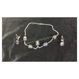 Rhinestone & Faceted Clip Earrings & Necklace