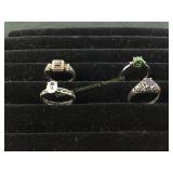 4 Sz 9 Sterling Rings Garnet/ Aquamarine/Tanzanite