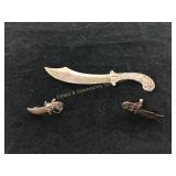 Sterling Pirate Cutlass Sword Brooch & Earrings