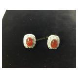 Sterling & Orange Stone Leverback Earrings