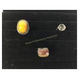 3 Sterling & Unmarked Rings Size 9-9.5 & Other