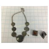 Necklace & 2 Brooches Amber & More