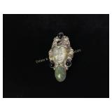 Sterling Sajen Style Brooch Jasper, Garnet & MoP