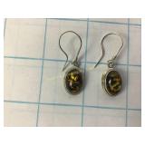 Sterling & Amber Earrings 4.8 Grams Total Weight