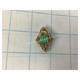 Freirich Carved Green Stone Brooch 1.25" L