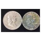 2 Franklin Silver Half Dollars
