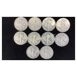 10- 1940s Walking Liberty Silver Half Dollars