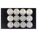 12- 1930s Walking Liberty Silver Half Dollars