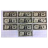 10 1957 Series U.S. One Dollar Bills