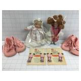2 Porcelain Baby Dolls & Lg Booties