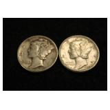 Lot of 2 Mercury Silver Dimes