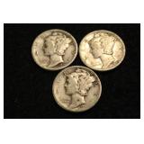 Lot of 3 Mercury Silver Dimes