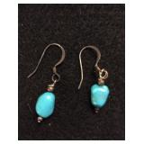 .925 Silver Earrings with Turquoise Colored Beads