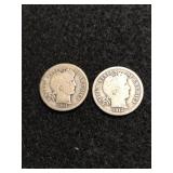 Lot of 2 Barber Silver Dimes