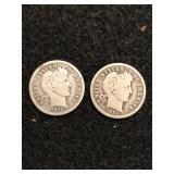 Lot of 2 Barber Silver Dimes