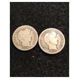 Lot of 2 Barber Silver Dimes