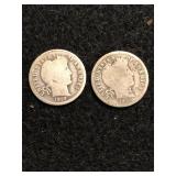 Lot of 2 Barber Silver Dimes