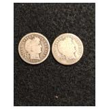 Lot of 2 Barber Silver Dimes